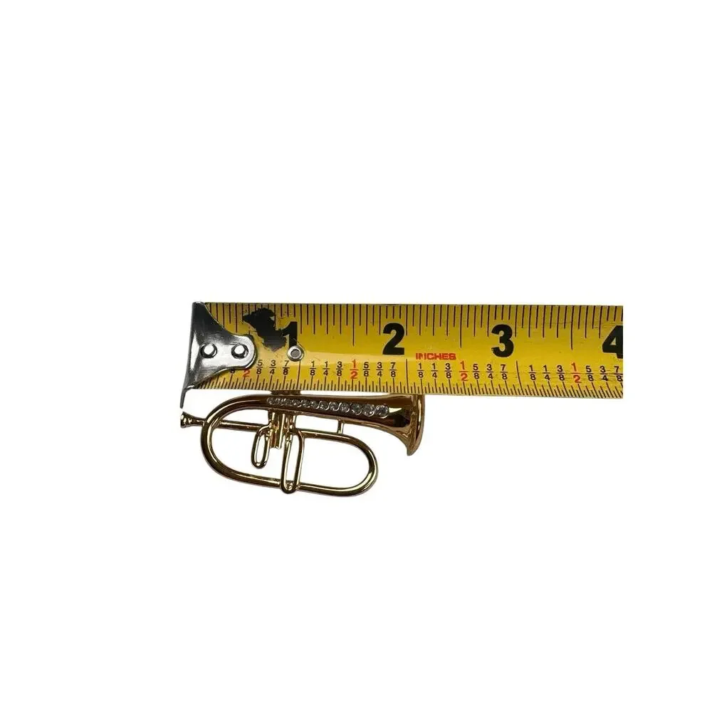 D'ORLAN Vintage Trumpet Pin Clear Rhinestones Gold Tone Brooch